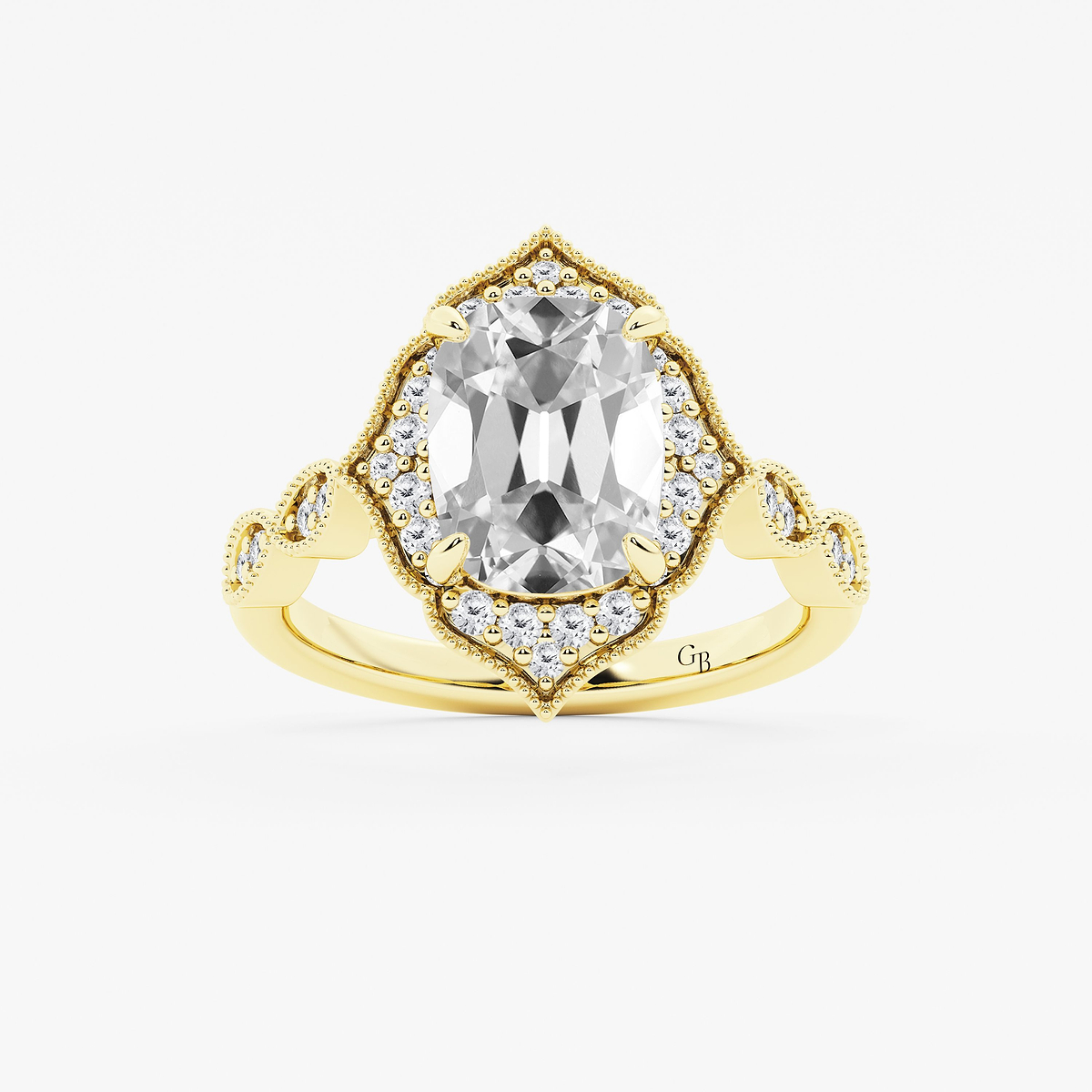 2 1/3 ctw Elongated Cushion Lab Grown Diamond Twisted Vintage Side Stone Engagement Ring